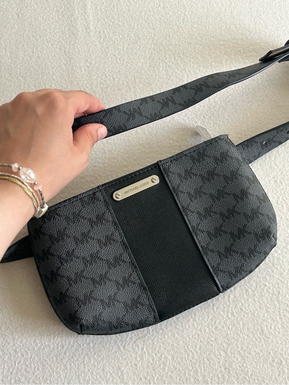 Michael Kors Gray Black Signature Mini Belt Bag